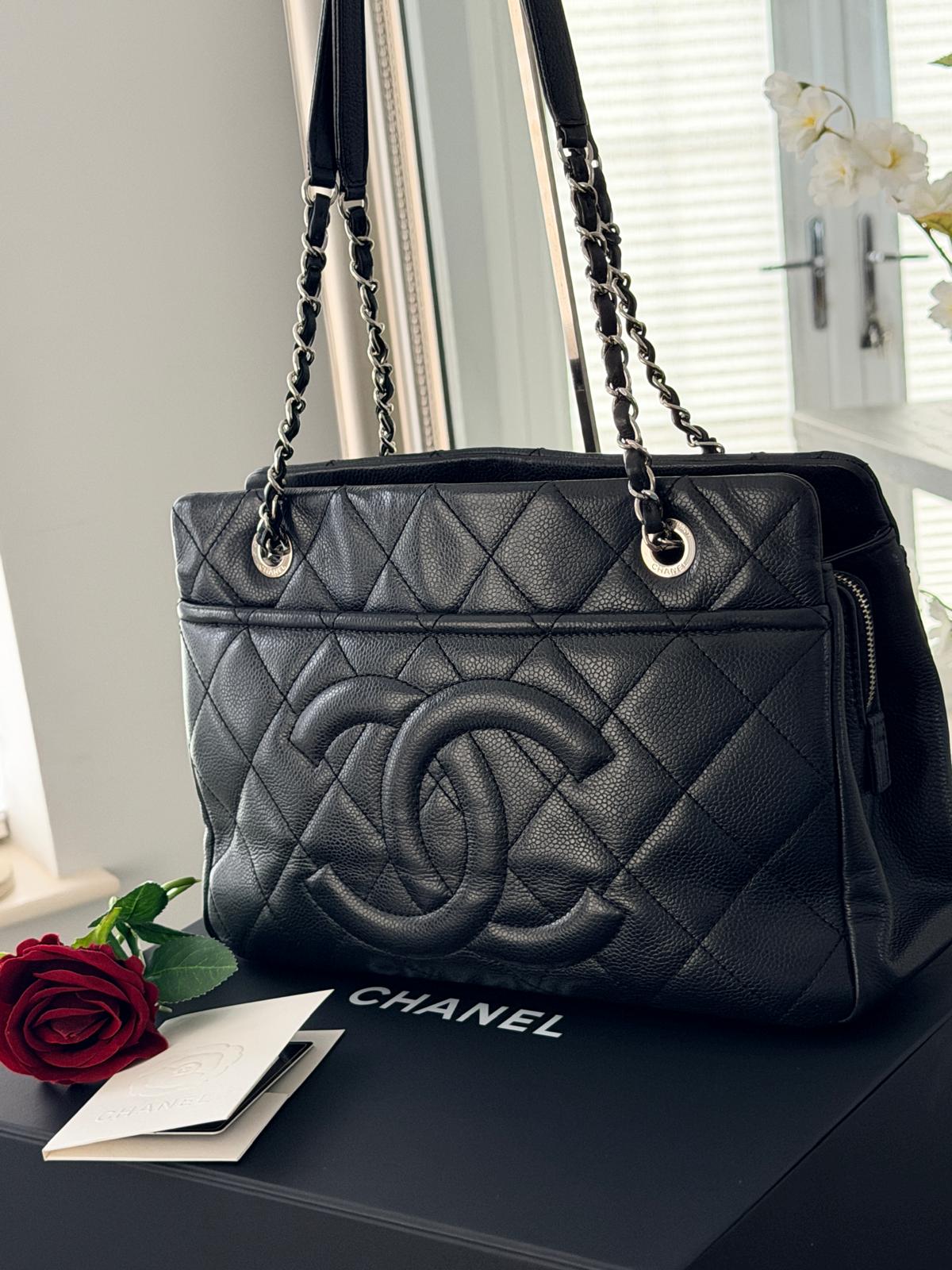 Chanel Medium Tote Bag Black Caviar Leather with Silver Hardware