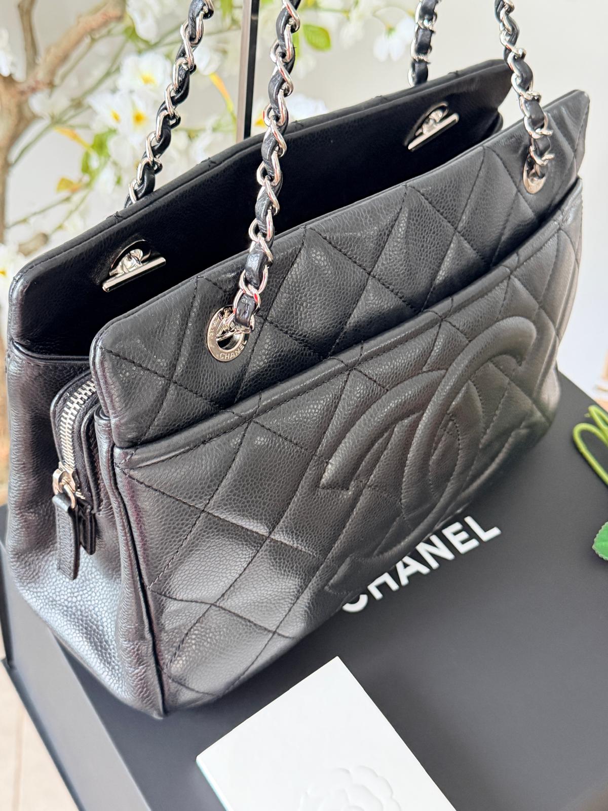 Chanel Medium Tote Bag Black Caviar Leather with Silver Hardware