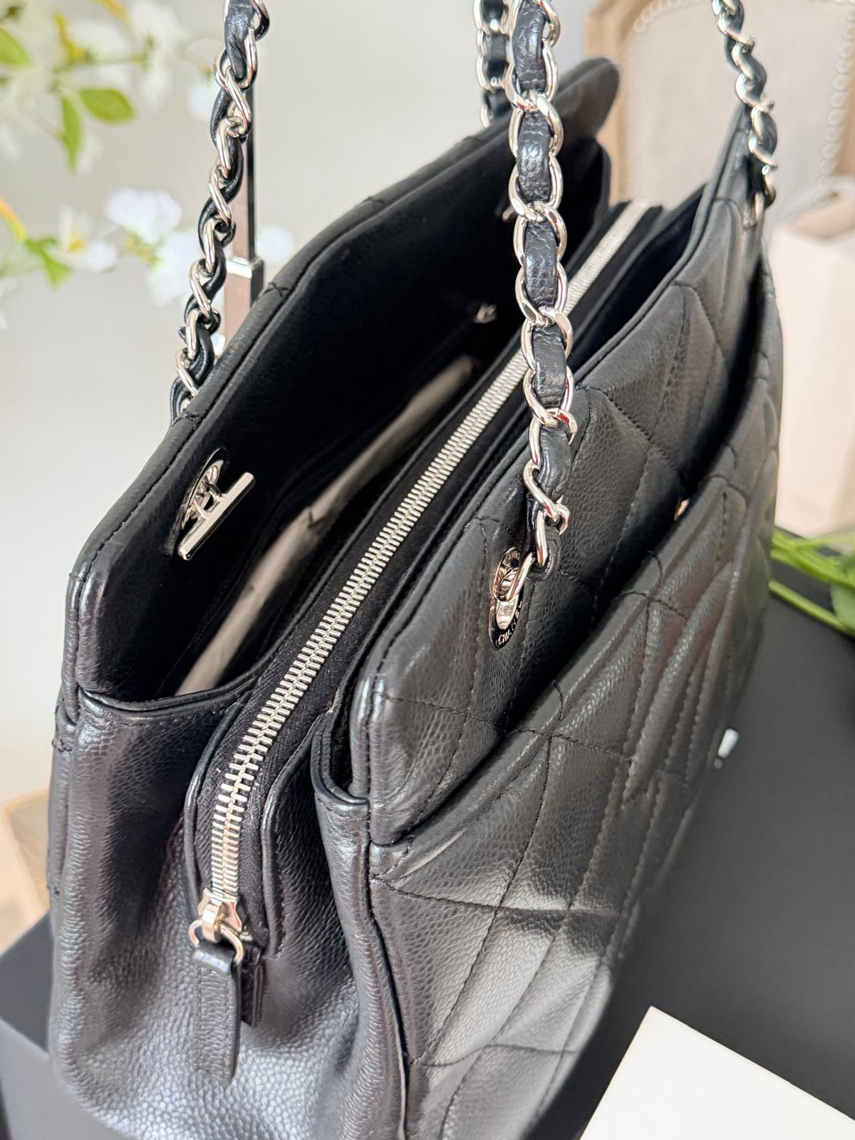 Chanel Medium Tote Bag Black Caviar Leather with Silver Hardware