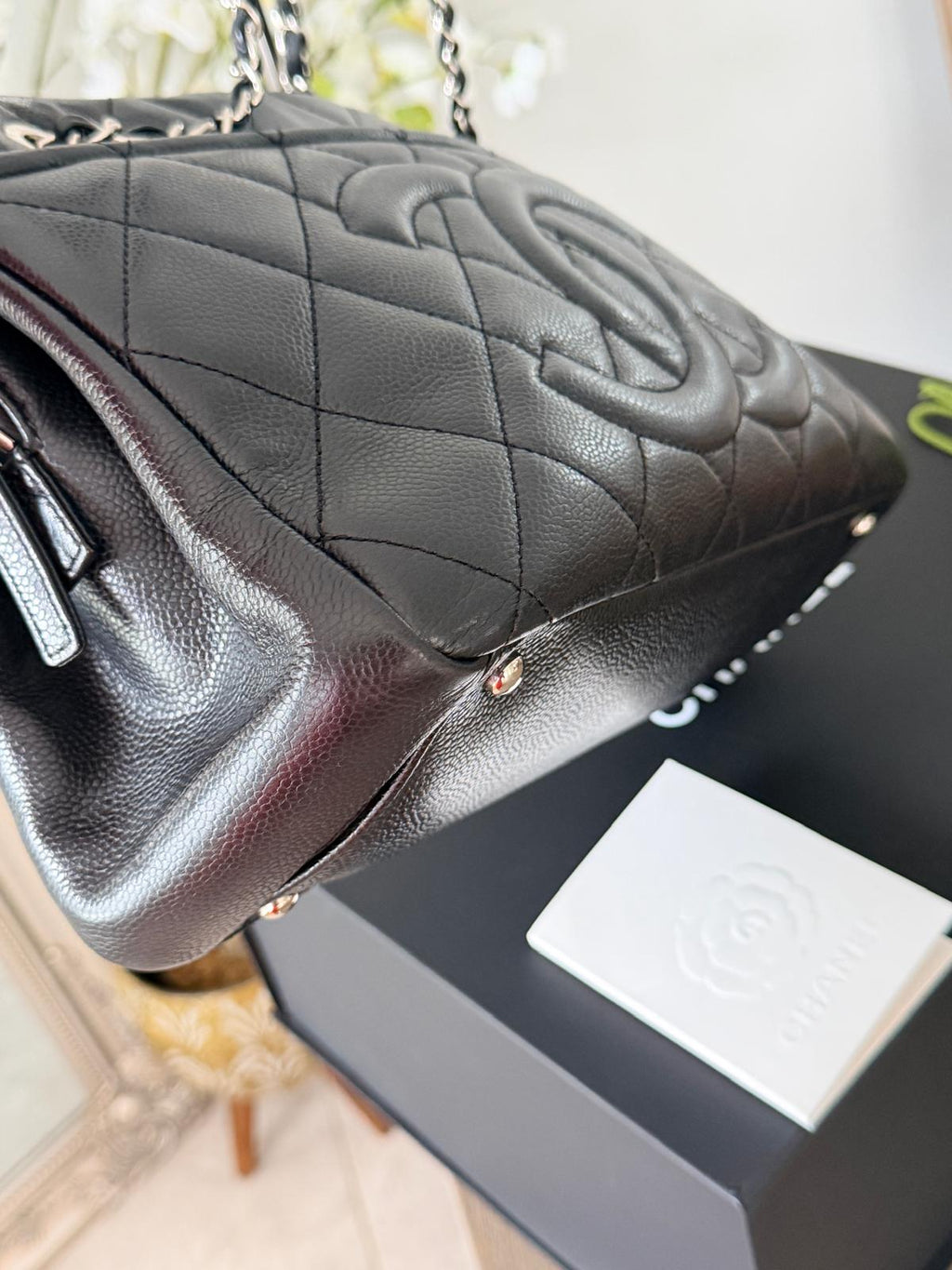 Chanel Medium Tote Bag Black Caviar Leather with Silver Hardware
