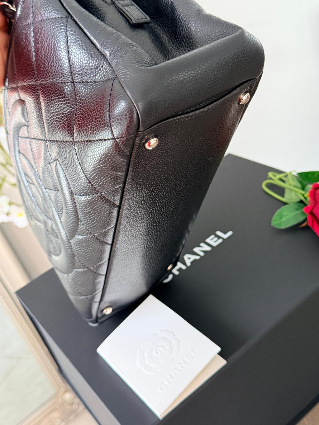 Chanel Medium Tote Bag Black Caviar Leather with Silver Hardware