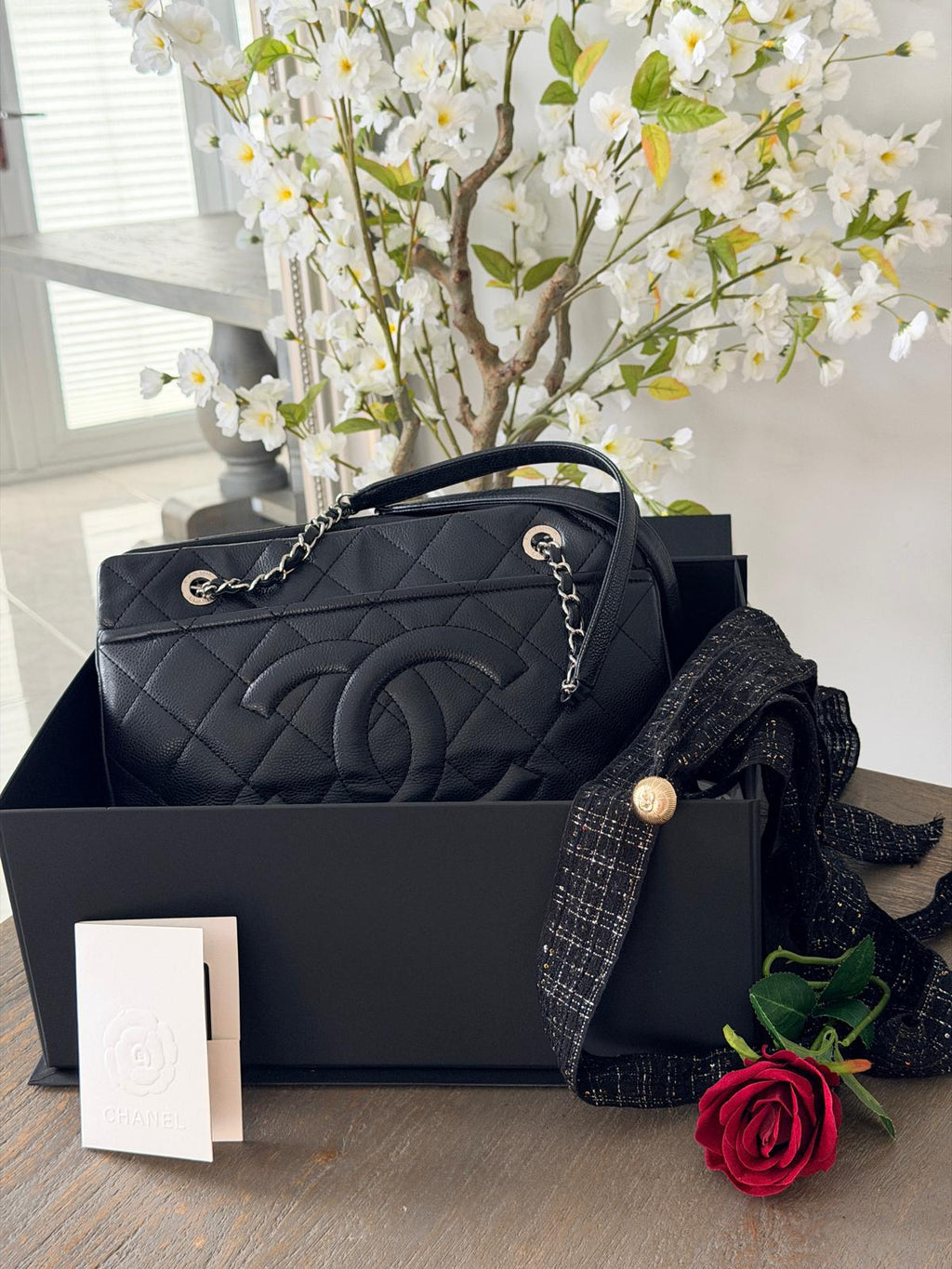 Chanel Medium Tote Bag Black Caviar Leather with Silver Hardware