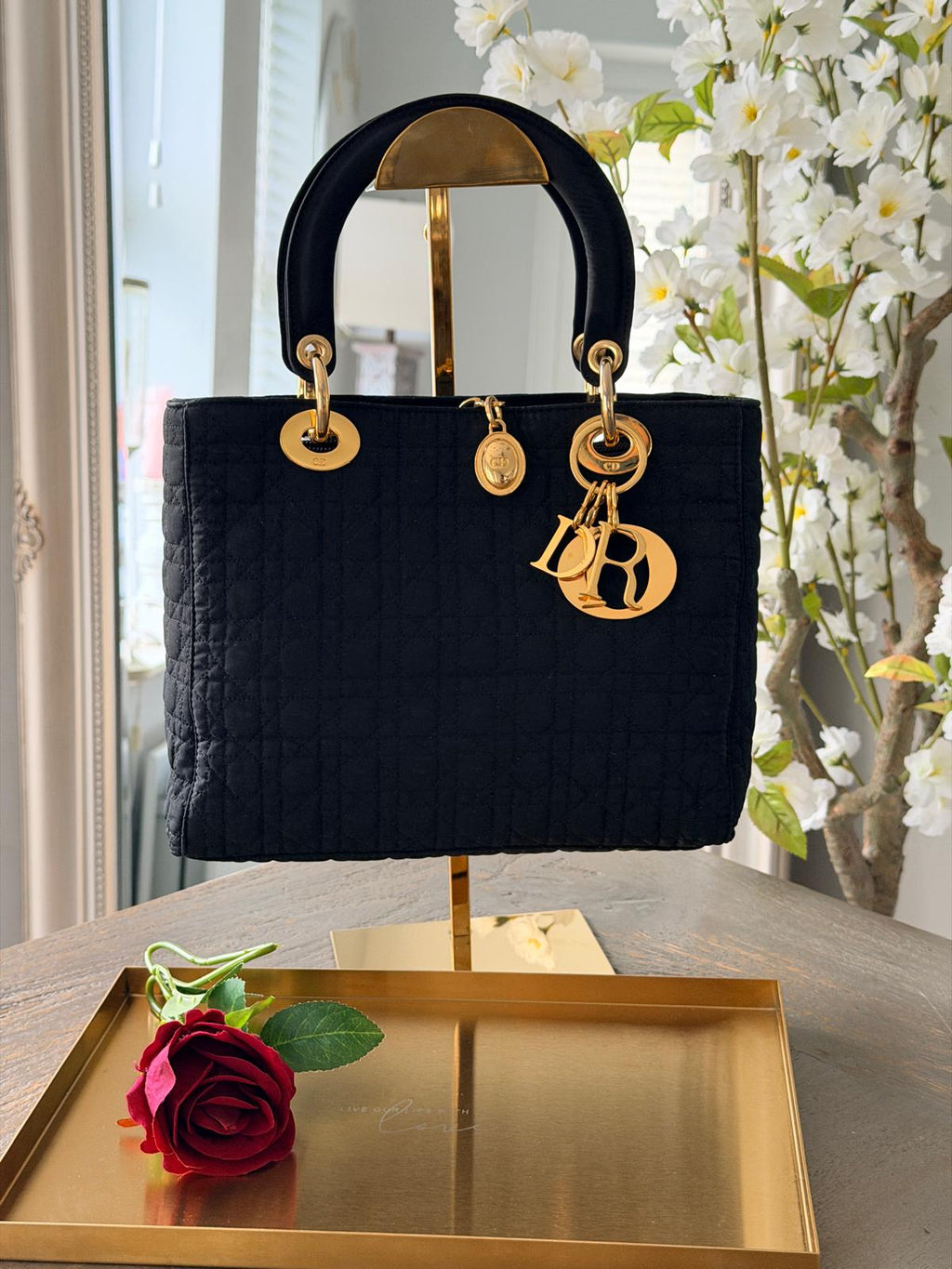 Lady Dior Vintage Medium Black Nylon with Gold Plated Hardware