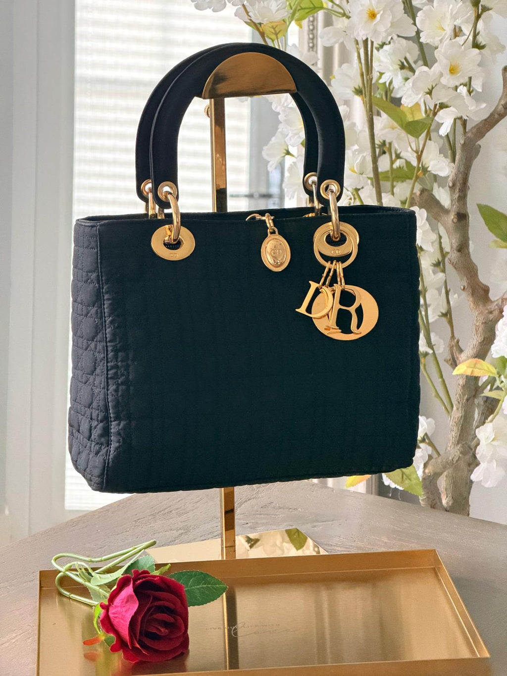 Lady Dior Vintage Medium Black Nylon with Gold Plated Hardware