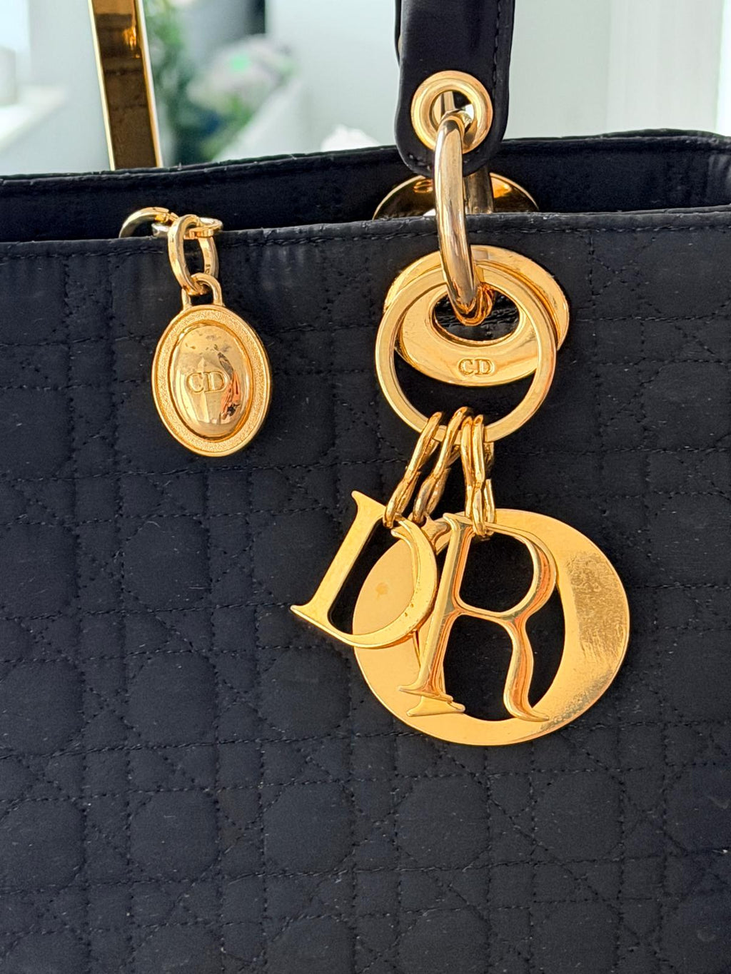 Lady Dior Vintage Medium Black Nylon with Gold Plated Hardware