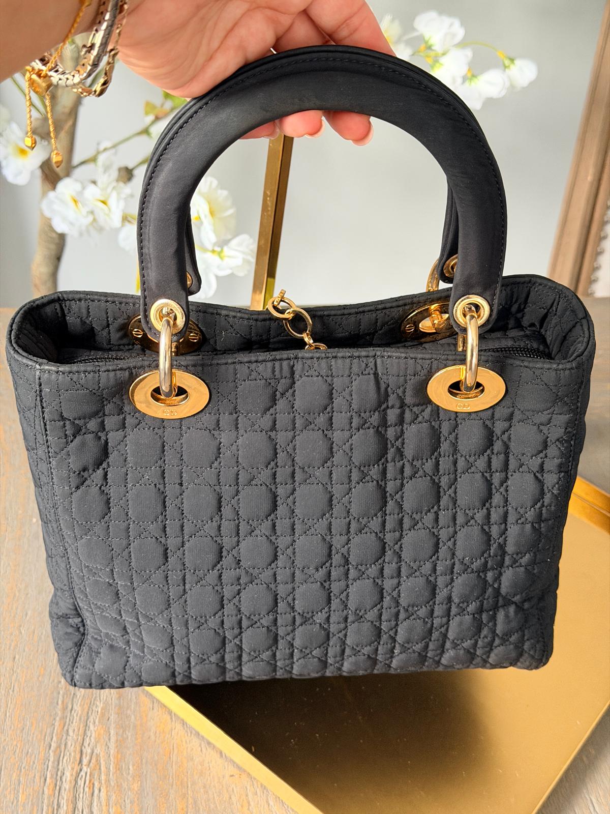 Lady Dior Vintage Medium Black Nylon with Gold Plated Hardware