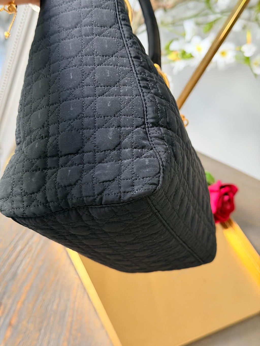 Lady Dior Vintage Medium Black Nylon with Gold Plated Hardware