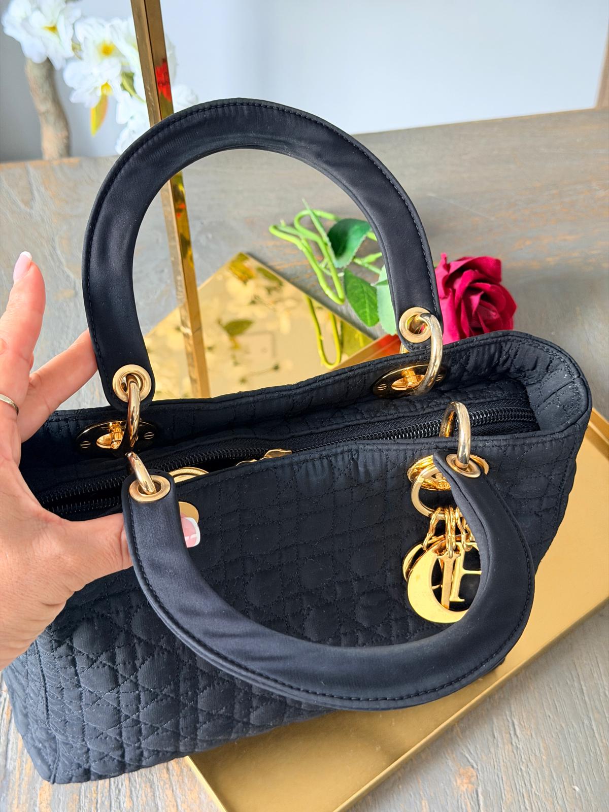Lady Dior Vintage Medium Black Nylon with Gold Plated Hardware