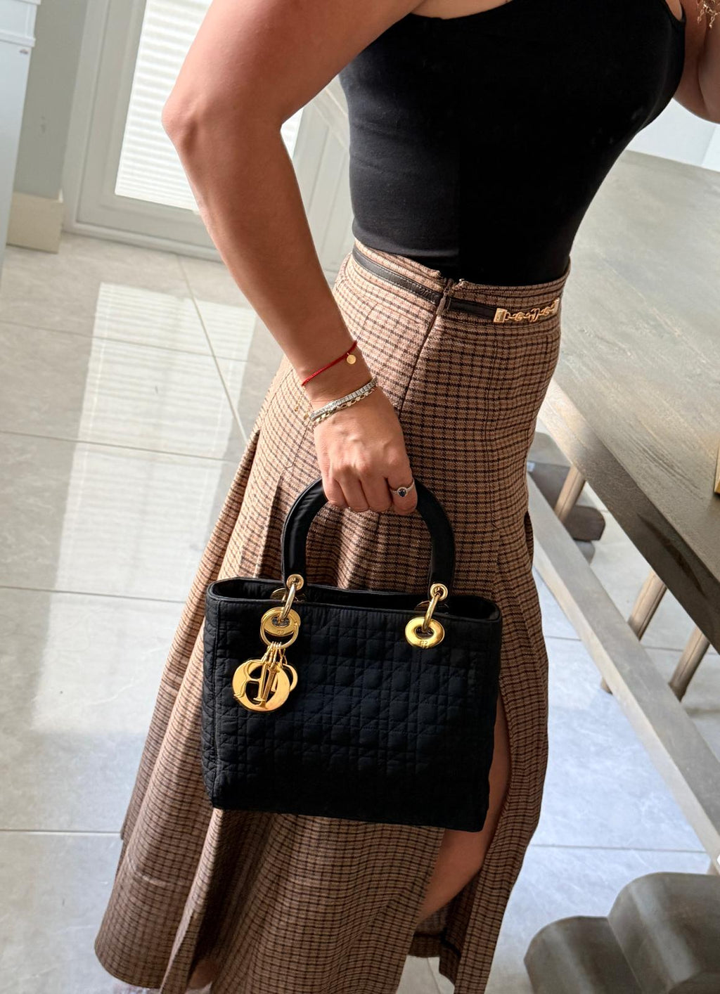 Lady Dior Vintage Medium Black Nylon with Gold Plated Hardware