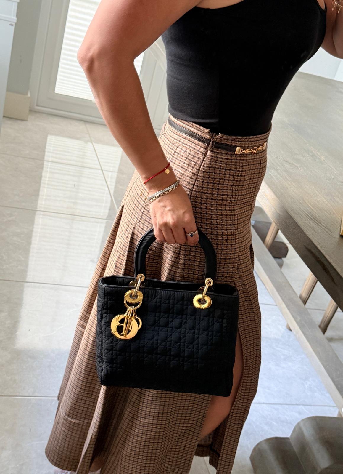 Lady Dior Vintage Medium Black Nylon with Gold Plated Hardware