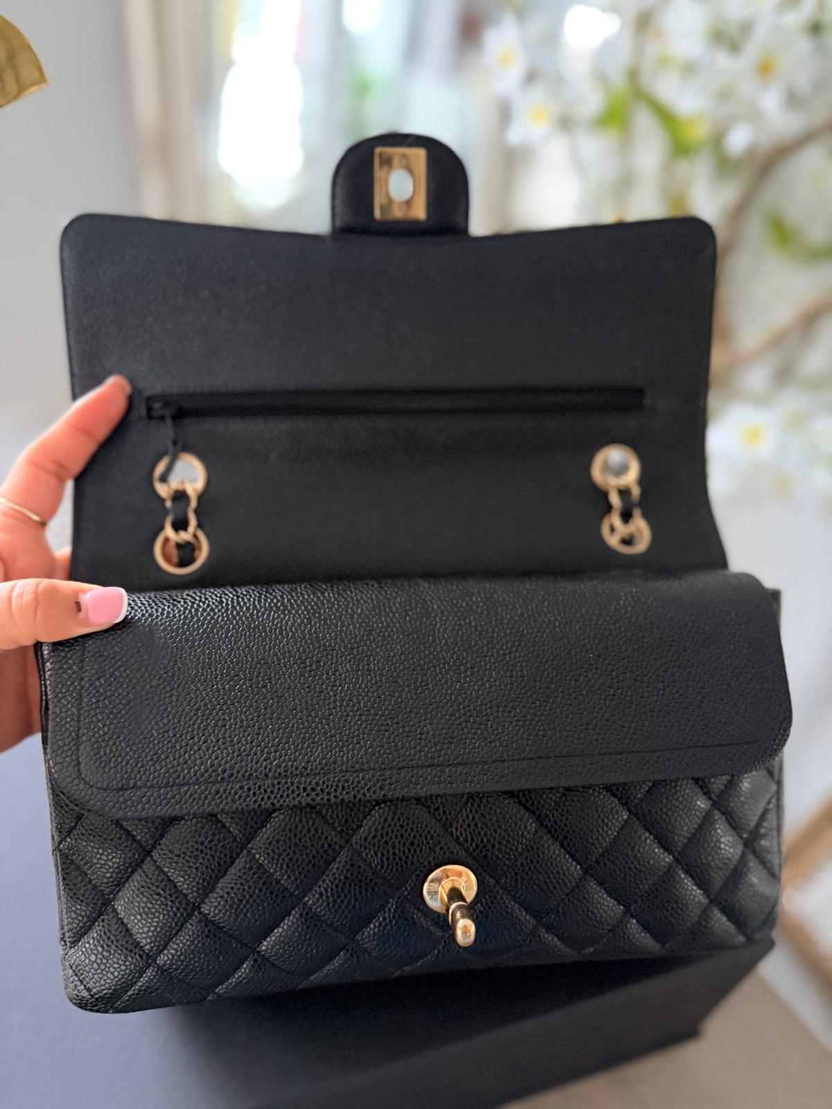 Chanel Timeless Classic Medium Double Flap Bag Black Caviar Leather Gold Hardware