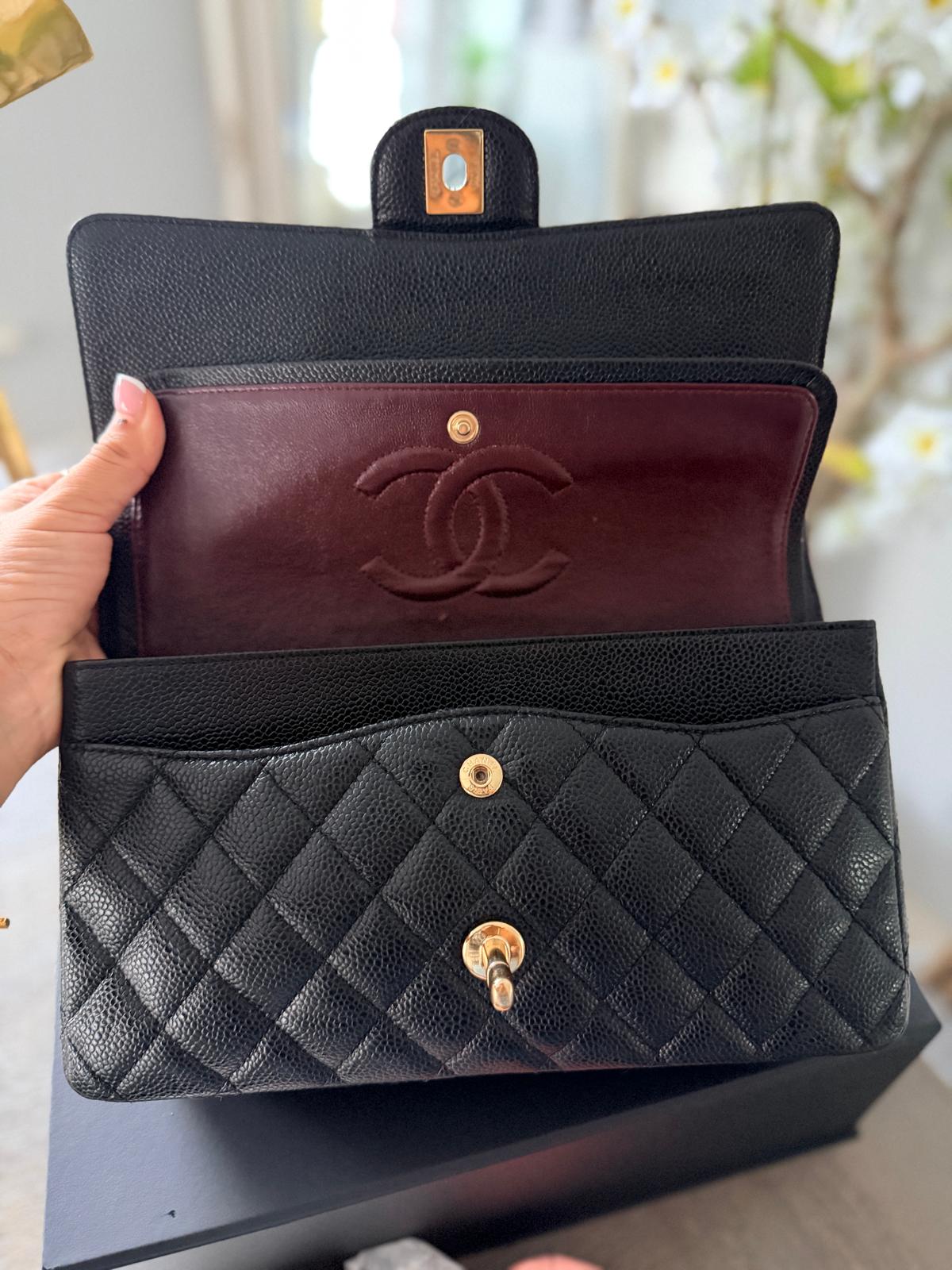 Chanel Timeless Classic Medium Double Flap Bag Black Caviar Leather Gold Hardware