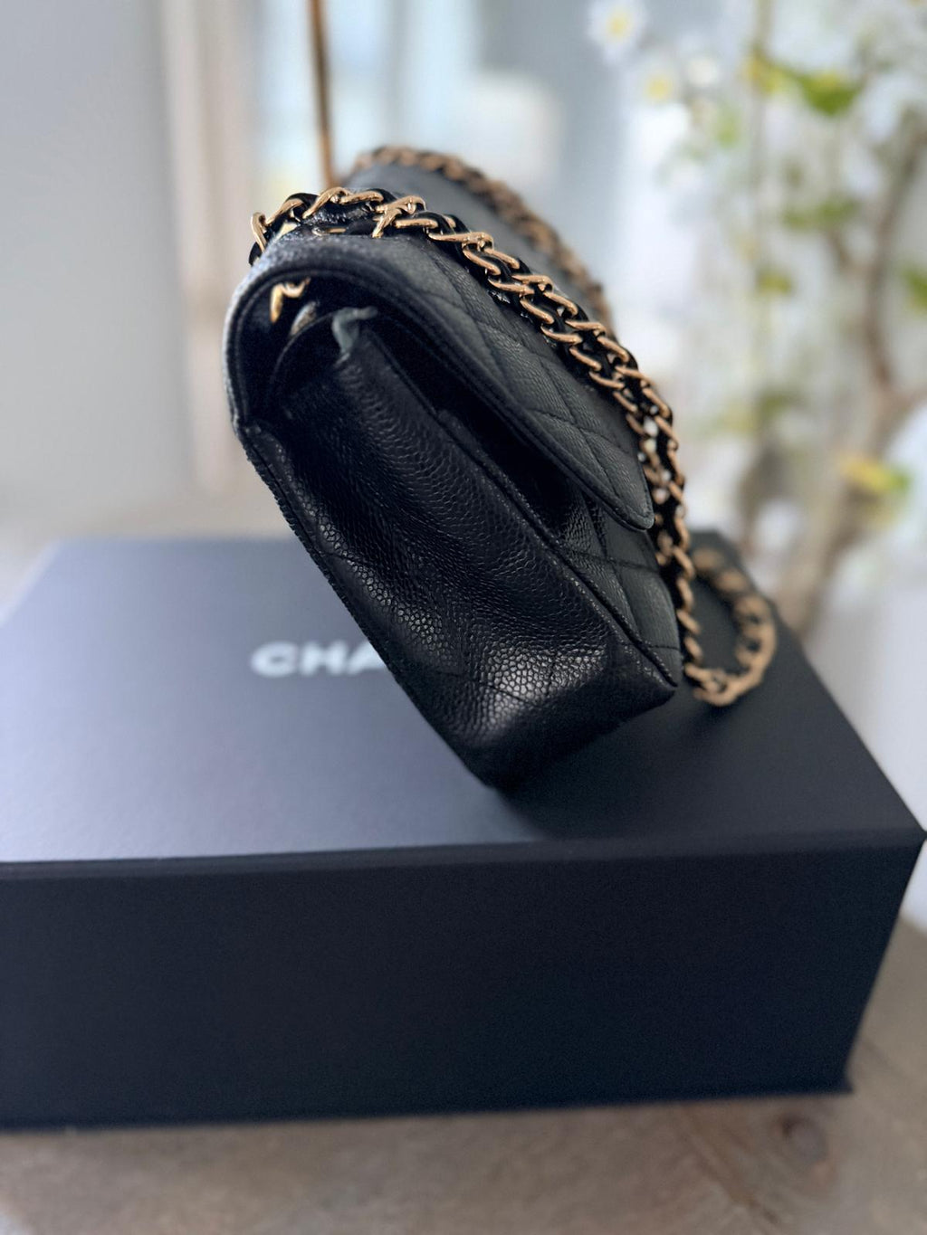 Chanel Timeless Classic Medium Double Flap Bag Black Caviar Leather Gold Hardware