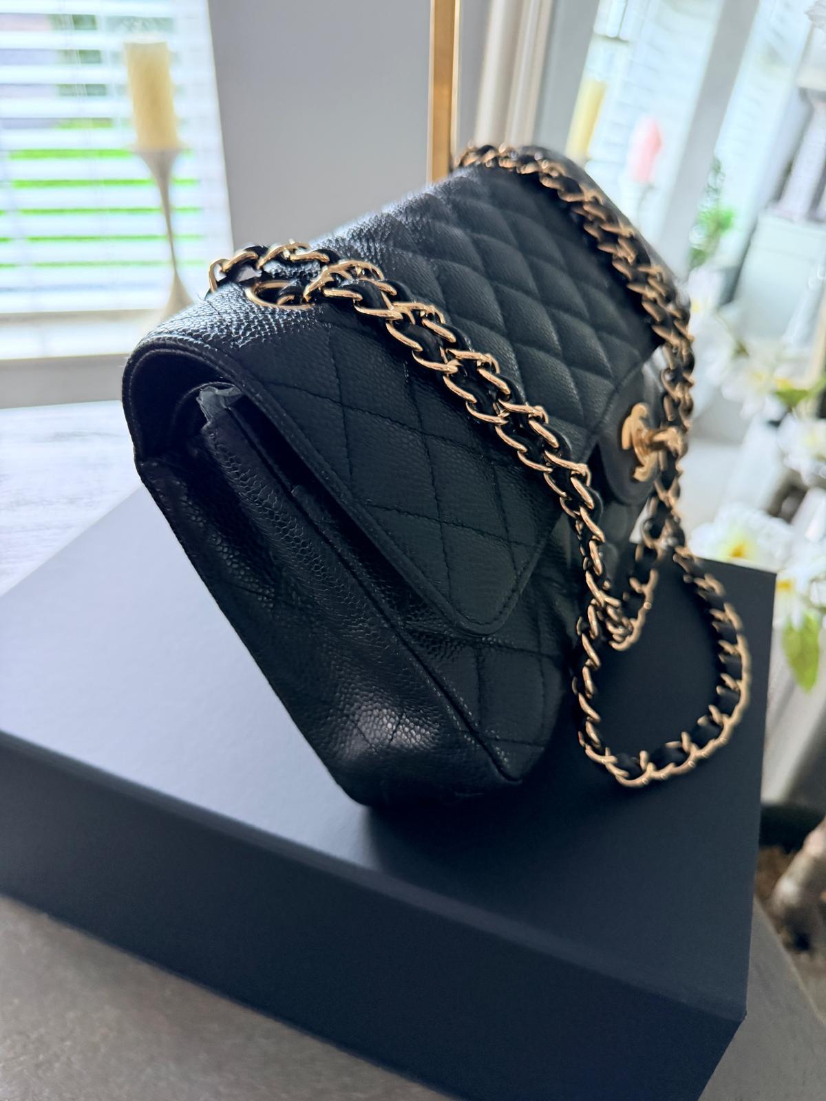 Chanel Timeless Classic Medium Double Flap Bag Black Caviar Leather Gold Hardware