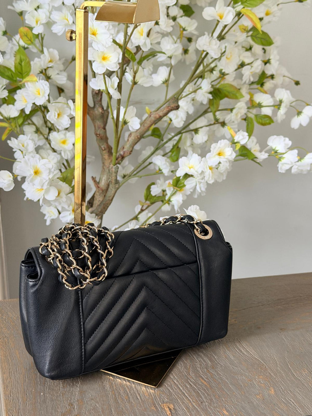 Chanel Chevron Small Bag Black Lambskin Leather Champagne Gold Hardware