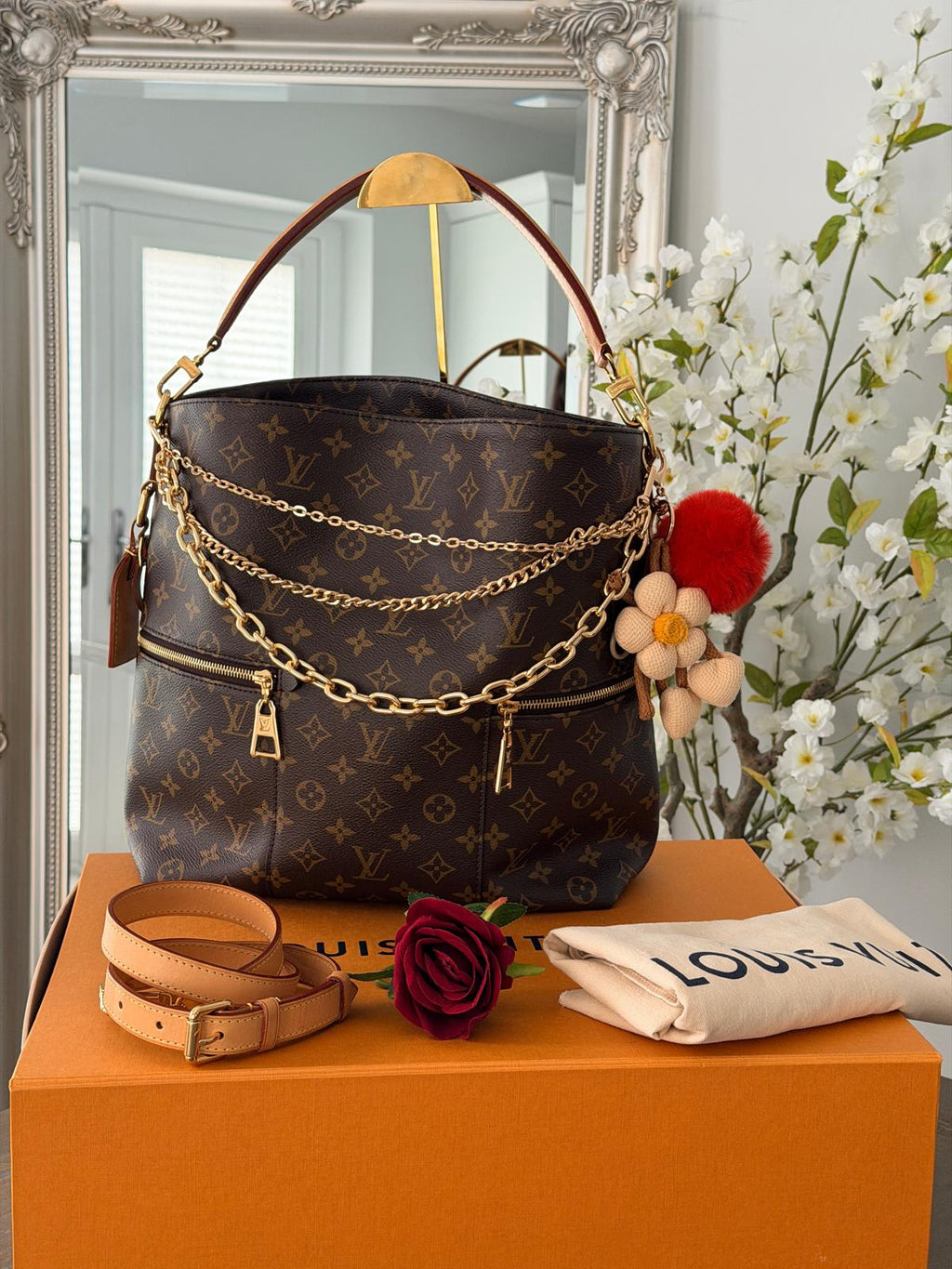 Louis Vuitton Mélie Tote Shoulder Bag Brown Canvas & Vachetta Leather Gold Hardware