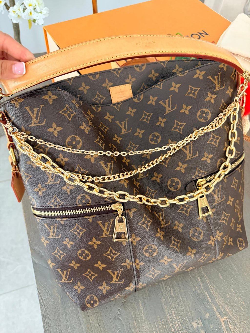 Louis Vuitton Mélie Tote Shoulder Bag Brown Canvas & Vachetta Leather Gold Hardware