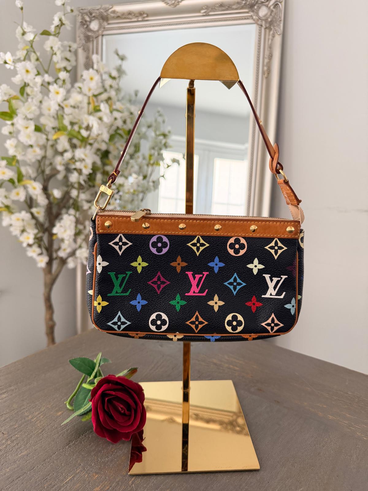 Louis Vuitton Vintage Takashi Murakami Multicolore Clutch Black Canvas Gold Hardware