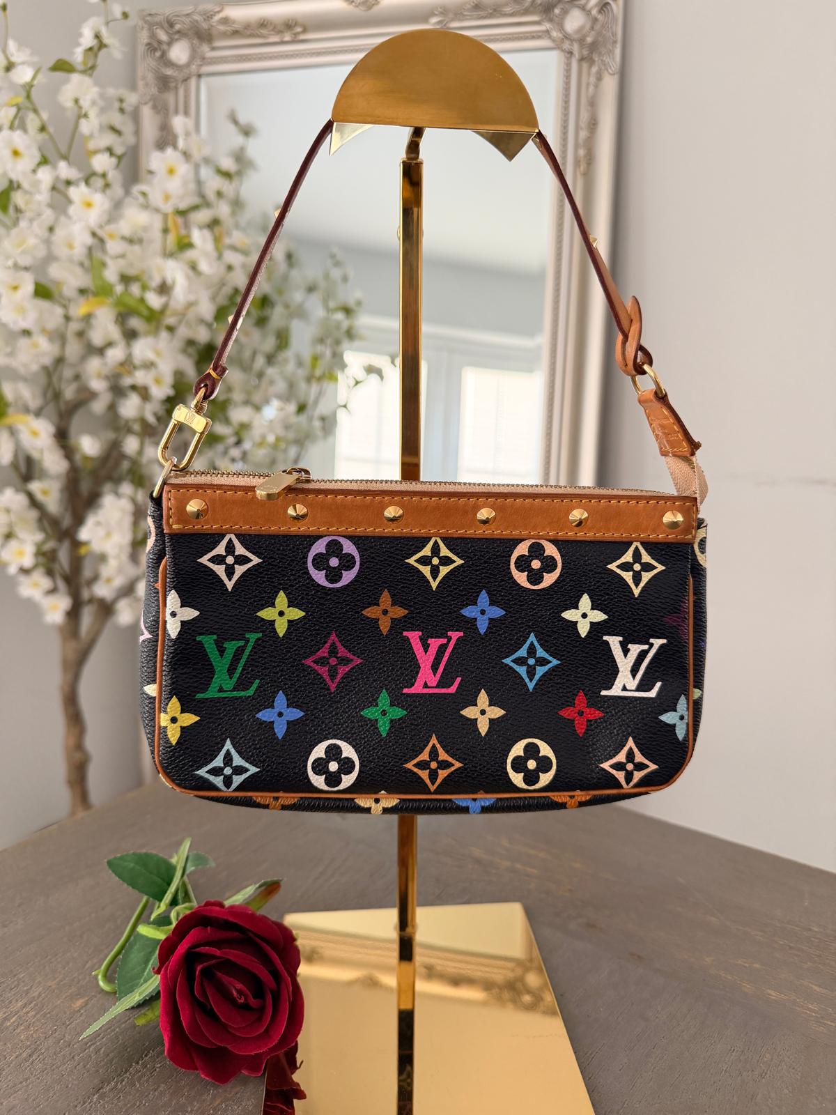 Louis Vuitton Vintage Takashi Murakami Multicolore Clutch Black Canvas Gold Hardware