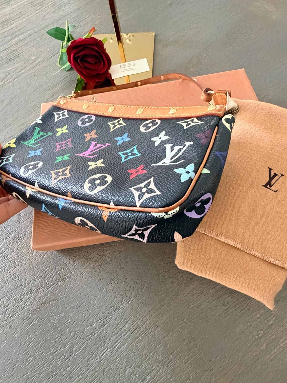 Louis Vuitton Vintage Takashi Murakami Multicolore Clutch Black Canvas Gold Hardware