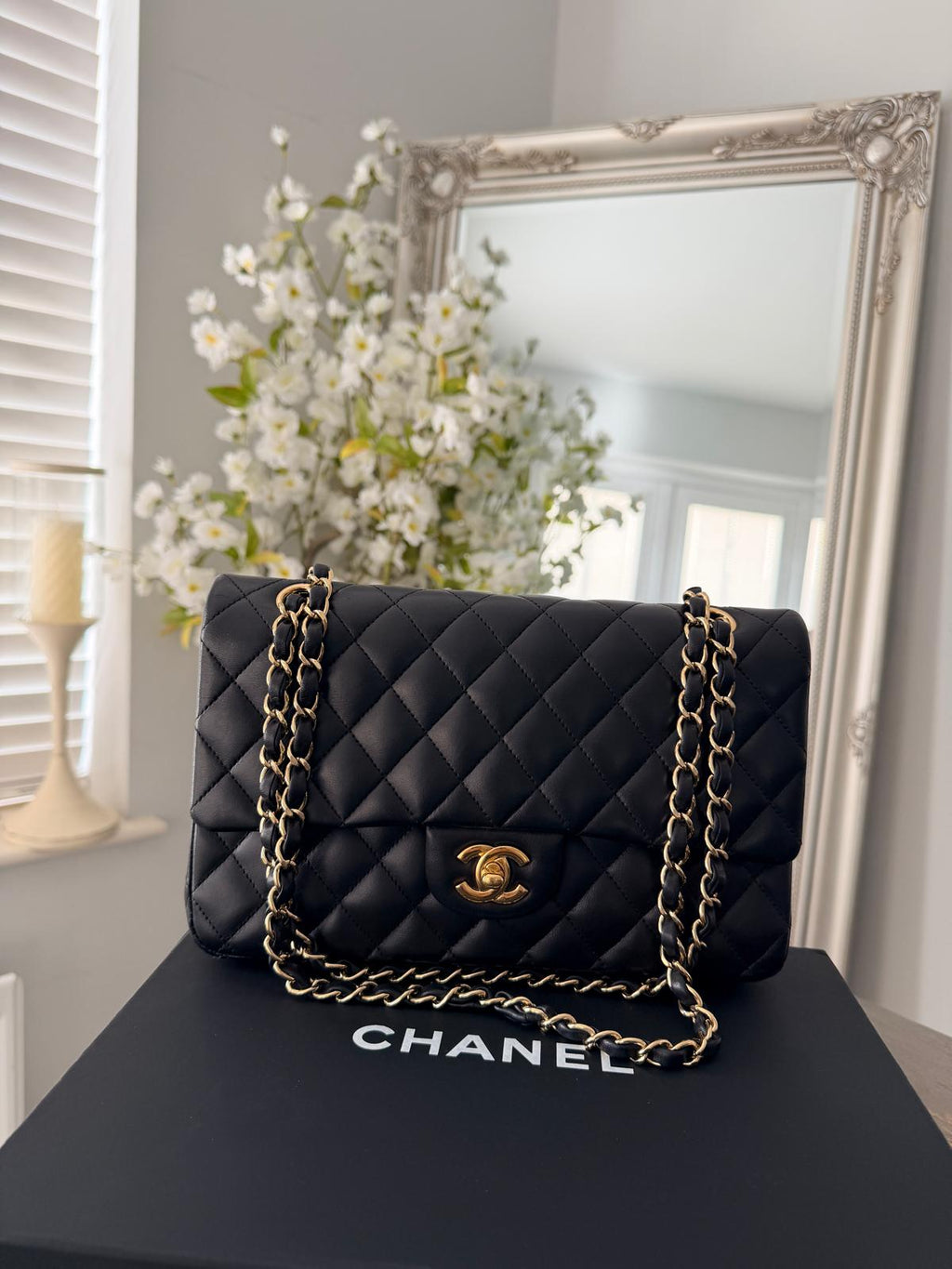 Chanel Timeless Classic Medium Bag Double Flap Lambskin Leather Gold Hardware