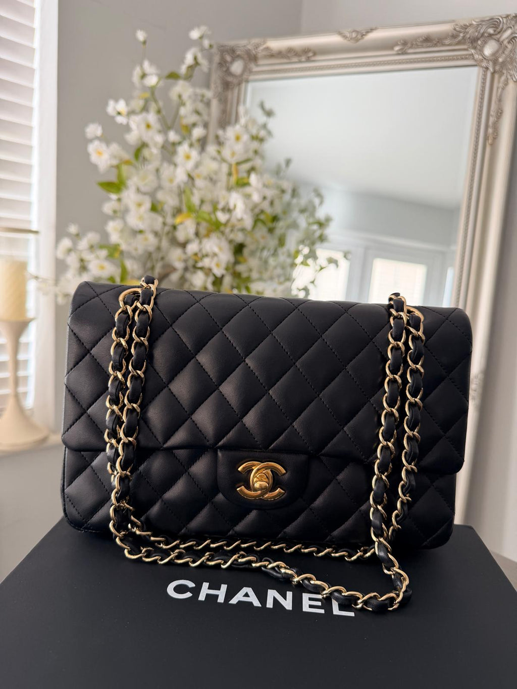 Chanel Timeless Classic Medium Bag Double Flap Lambskin Leather Gold Hardware