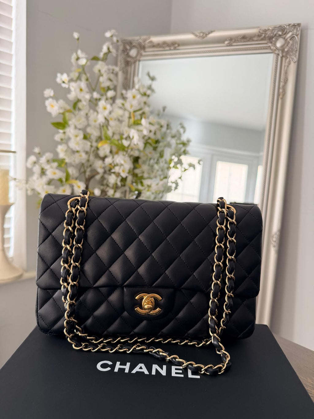 Chanel Timeless Classic Medium Bag Double Flap Lambskin Leather Gold Hardware