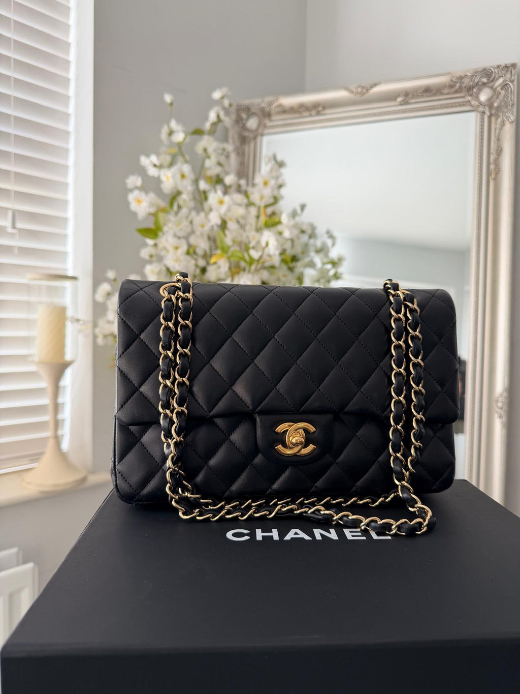 Chanel Timeless Classic Medium Bag Double Flap Lambskin Leather Gold Hardware