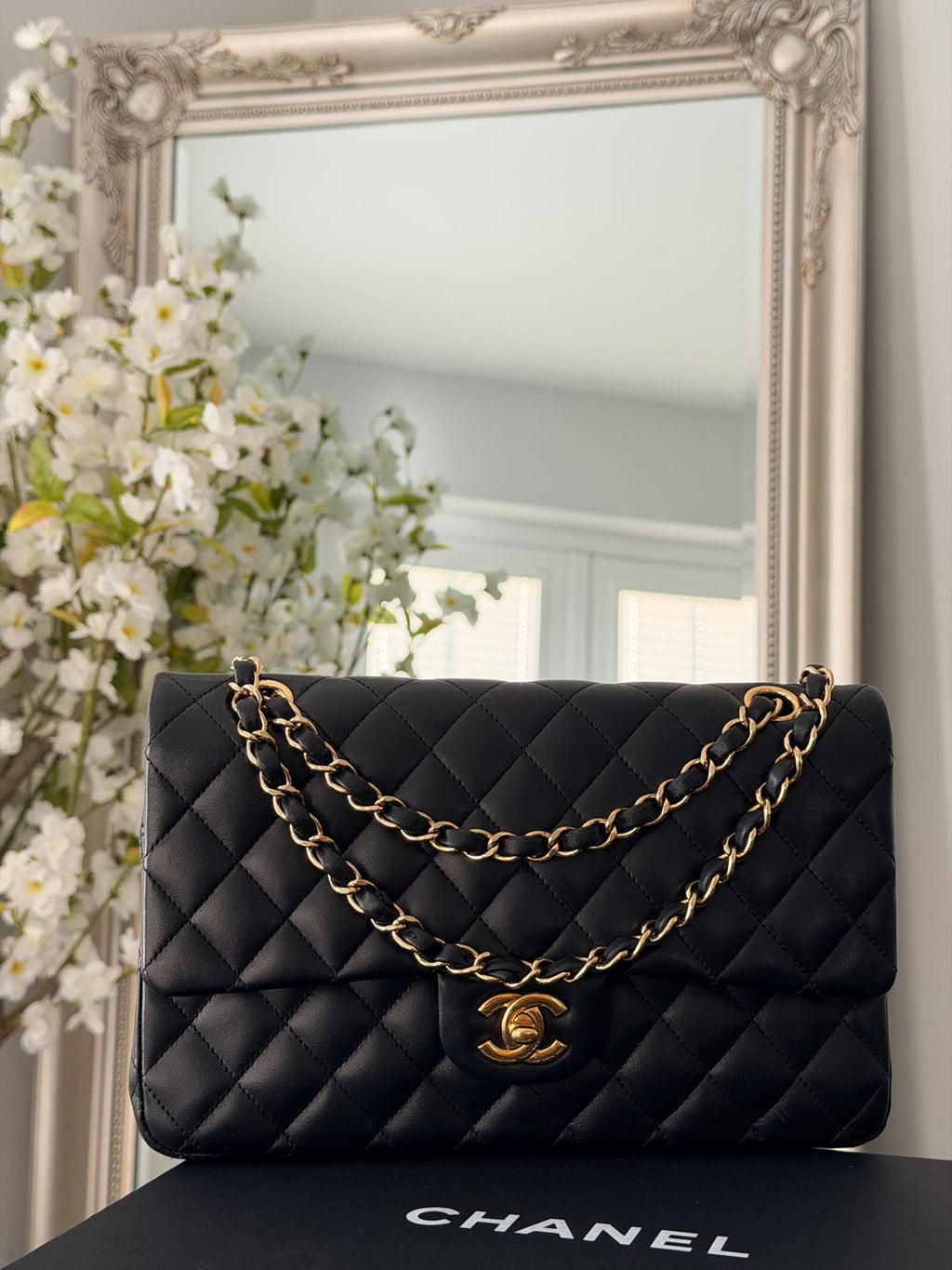 Chanel Timeless Classic Medium Bag Double Flap Lambskin Leather Gold Hardware