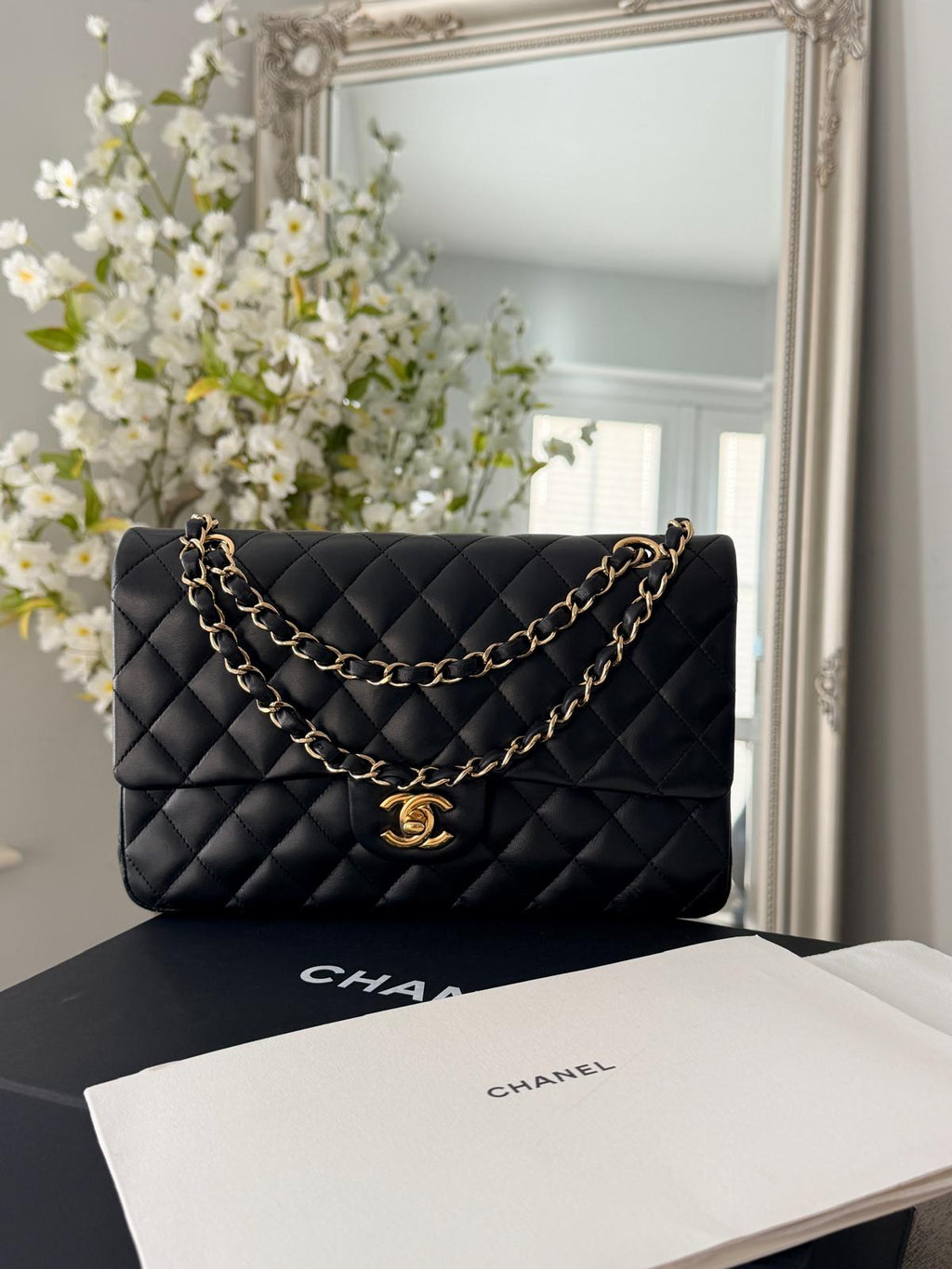 Chanel Timeless Classic Medium Bag Double Flap Lambskin Leather Gold Hardware