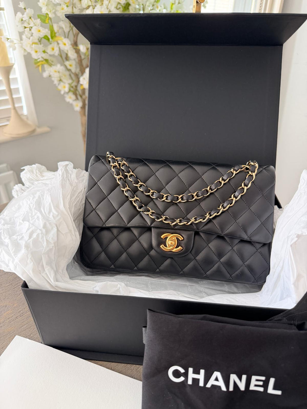 Chanel Timeless Classic Medium Bag Double Flap Lambskin Leather Gold Hardware