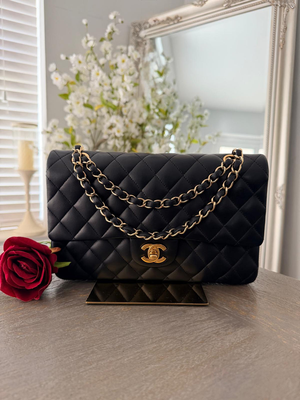 Chanel Timeless Classic Medium Bag Double Flap Lambskin Leather Gold Hardware