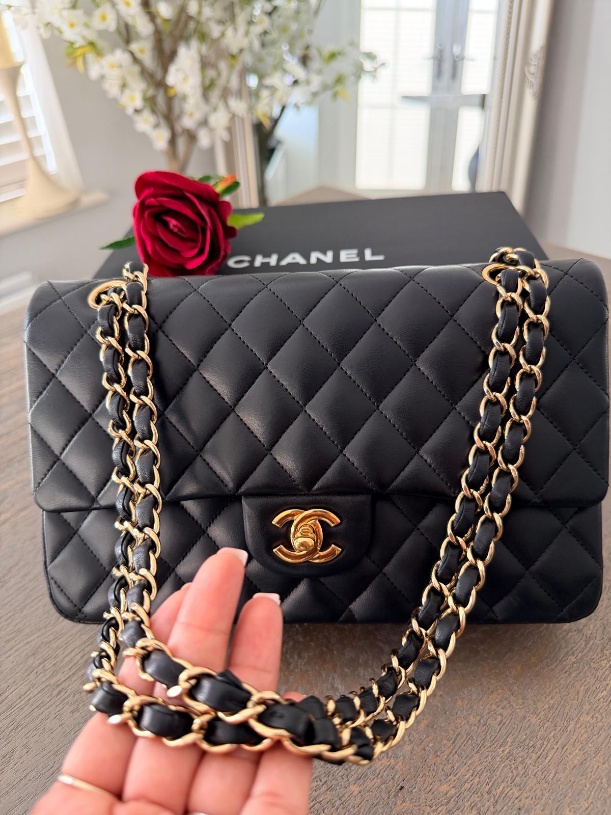 Chanel Timeless Classic Medium Bag Double Flap Lambskin Leather Gold Hardware