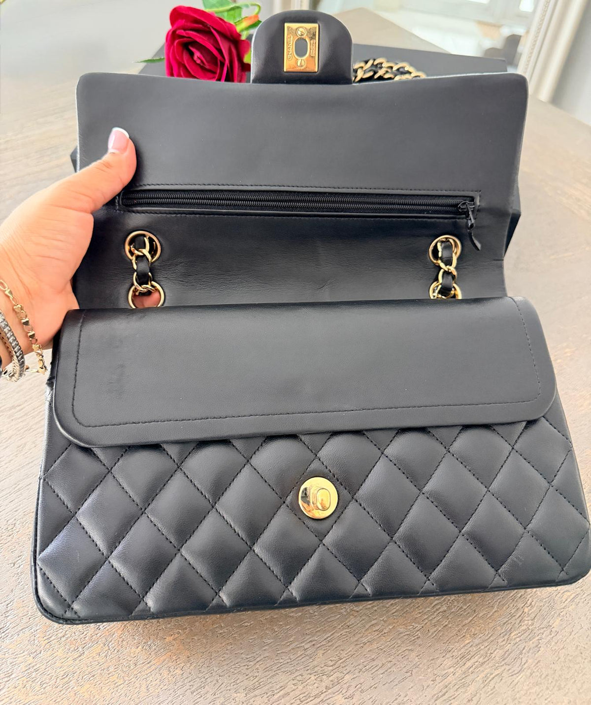 Chanel Timeless Classic Medium Bag Double Flap Lambskin Leather Gold Hardware