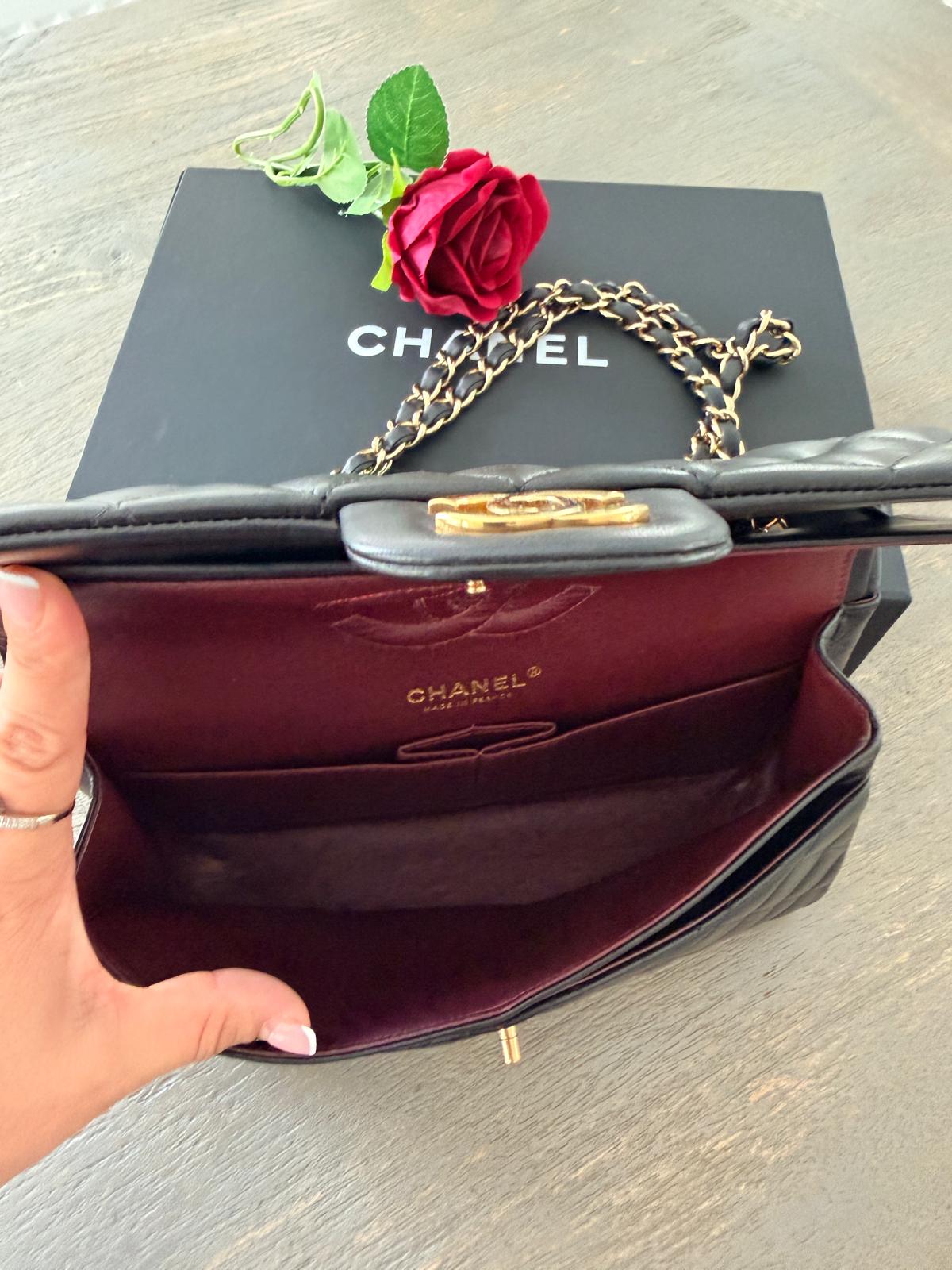 Chanel Timeless Classic Medium Bag Double Flap Lambskin Leather Gold Hardware