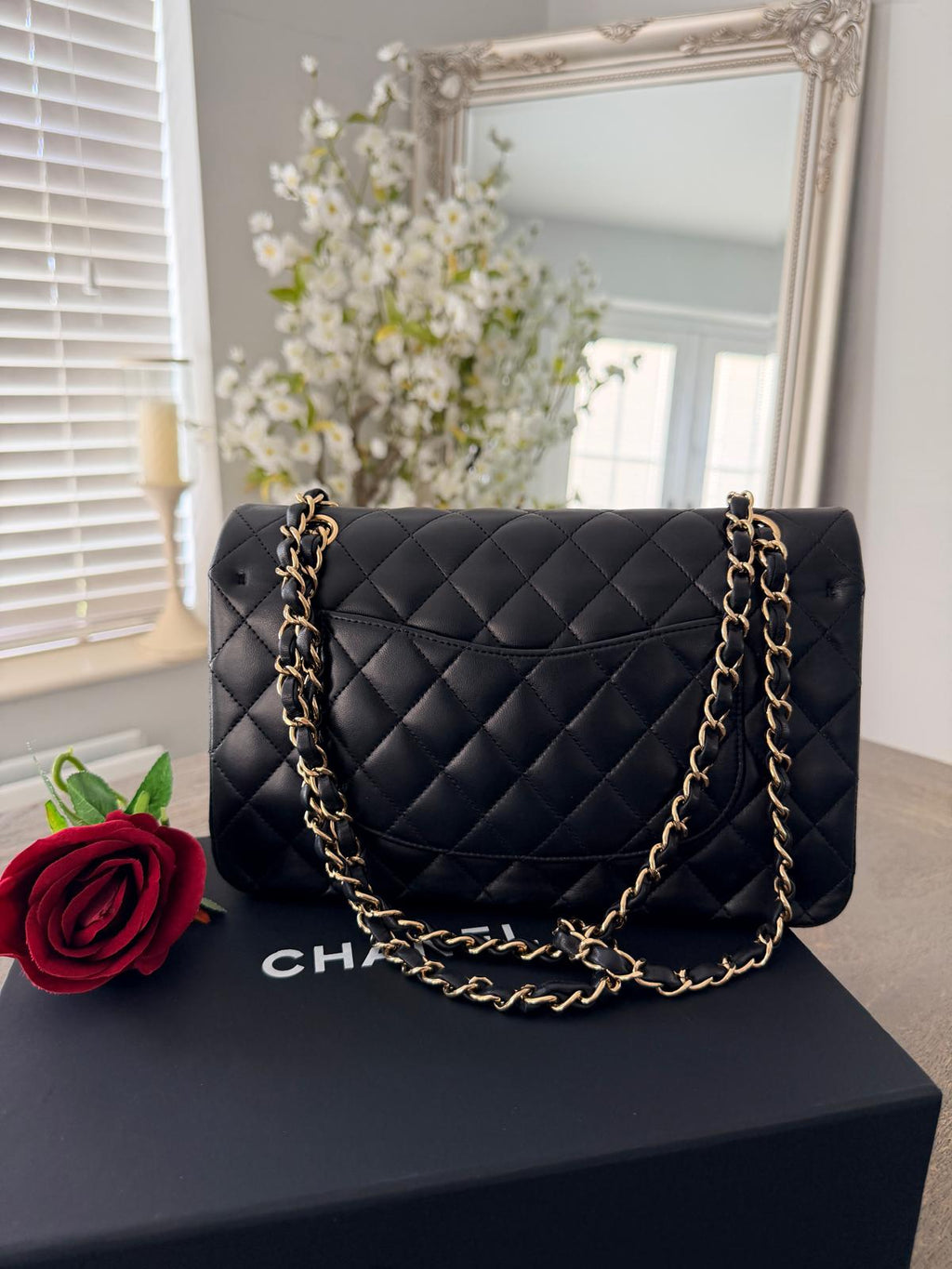 Chanel Timeless Classic Medium Bag Double Flap Lambskin Leather Gold Hardware