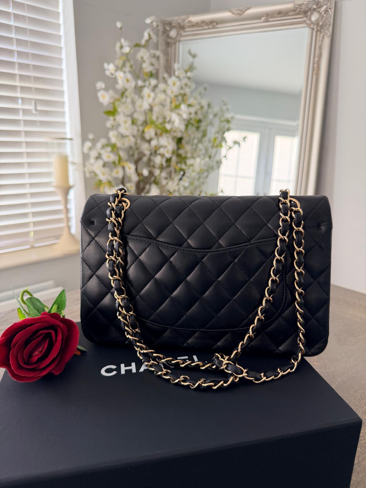 Chanel Timeless Classic Medium Bag Double Flap Lambskin Leather Gold Hardware
