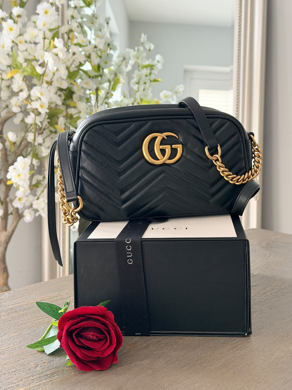 Gucci GG Marmont Small Shoulder Bag Aged Gold Hardware
