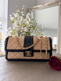 Chanel Bicolour Elegant Medium Bag Beige and Black Quilted Lambskin Gold Hardware