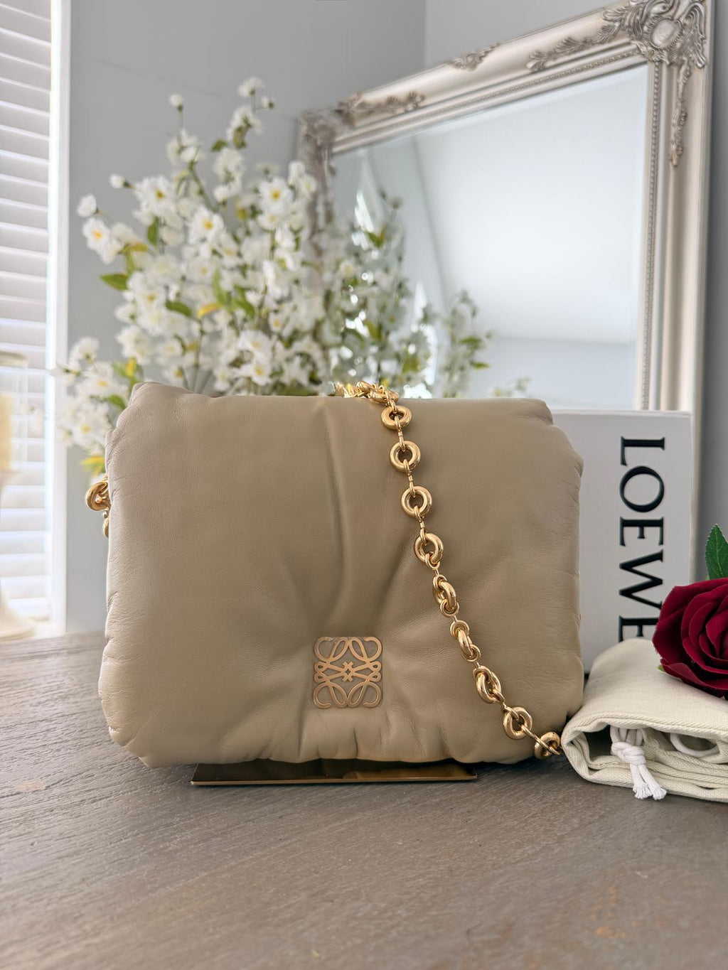 Loewe Goya Puffer Bag Clay Green Leather and Gold Hardware