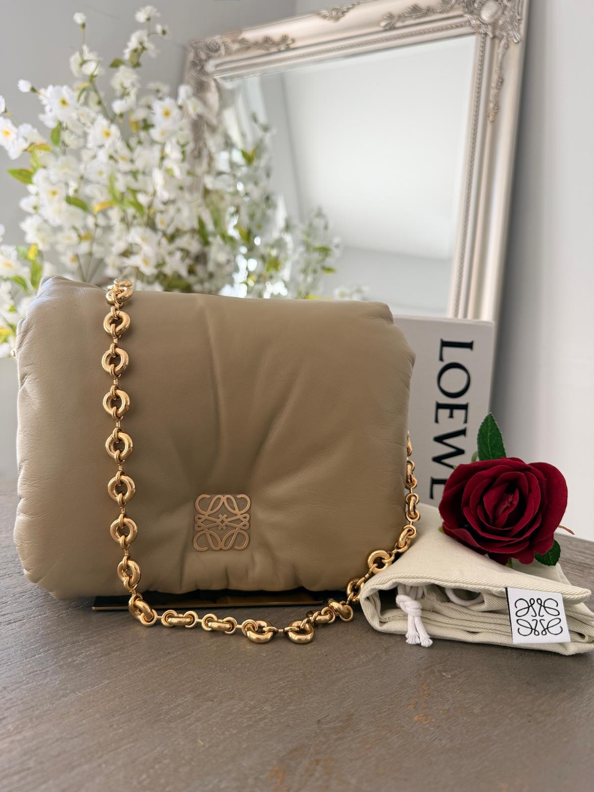Loewe Goya Puffer Bag Clay Green Leather and Gold Hardware