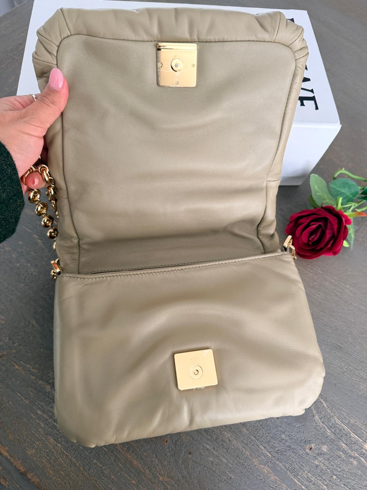 Loewe Goya Puffer Bag Clay Green Leather and Gold Hardware