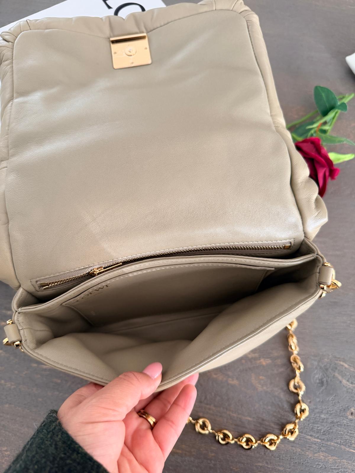 Loewe Goya Puffer Bag Clay Green Leather and Gold Hardware