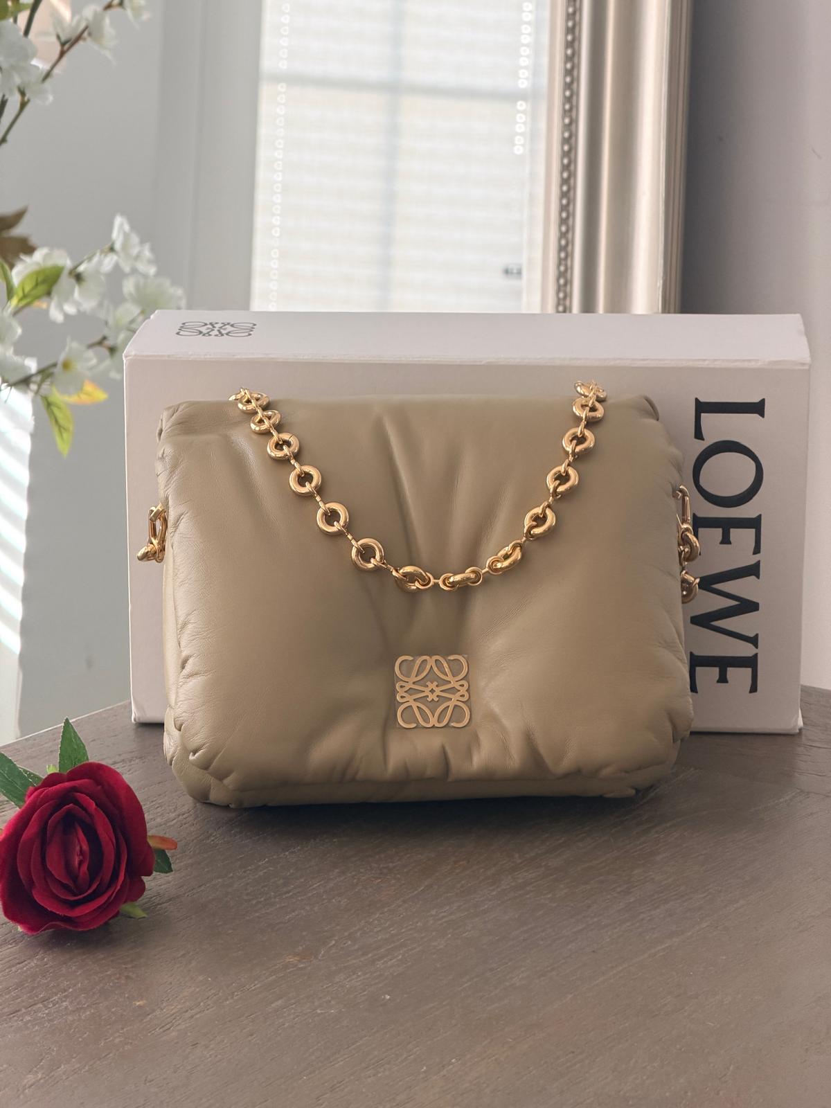 Loewe Goya Puffer Bag Clay Green Leather and Gold Hardware