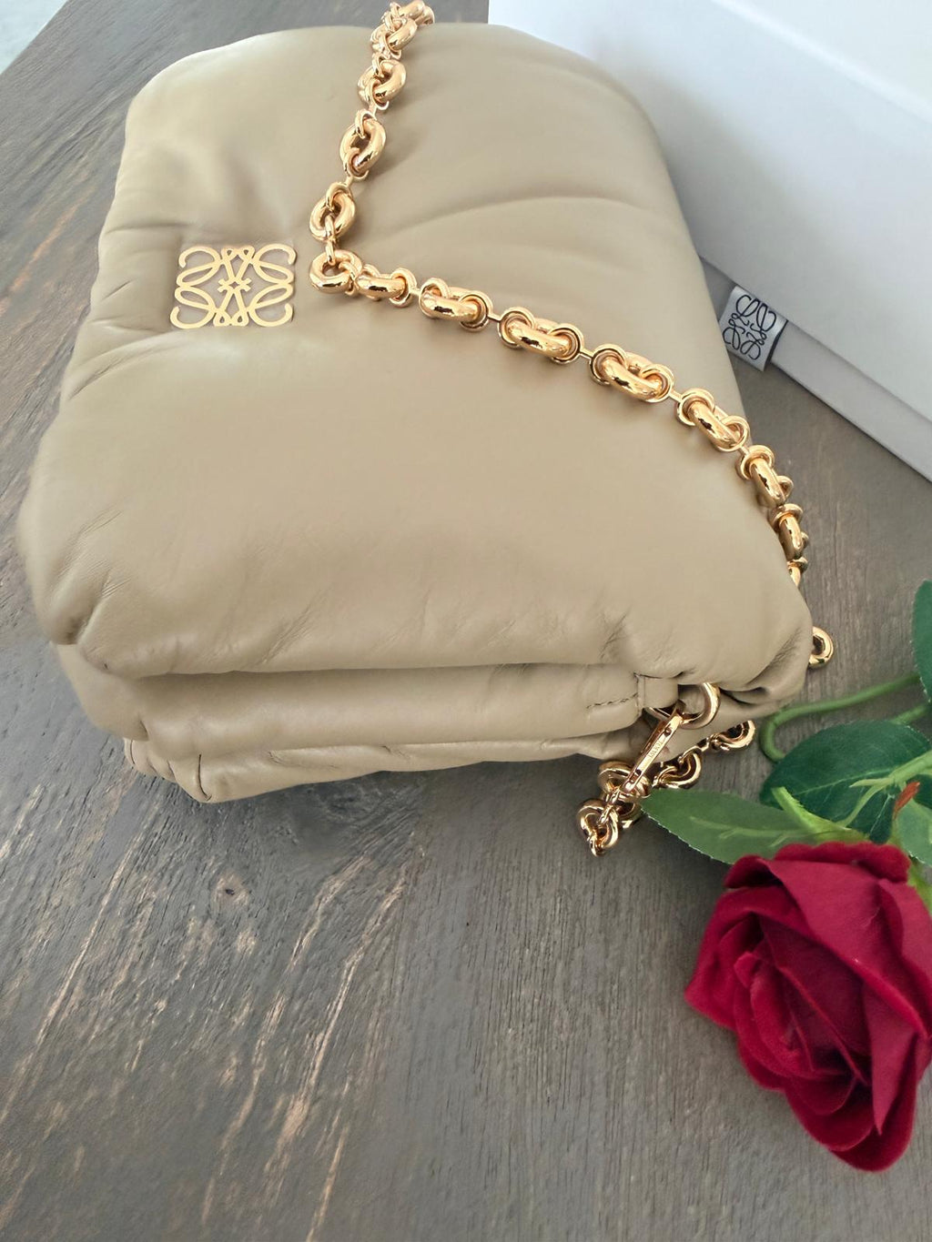 Loewe Goya Puffer Bag Clay Green Leather and Gold Hardware