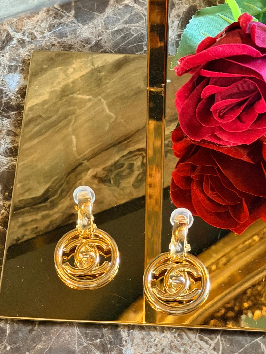 Chanel Vintage XL CC Circle Gold Drop Earrings