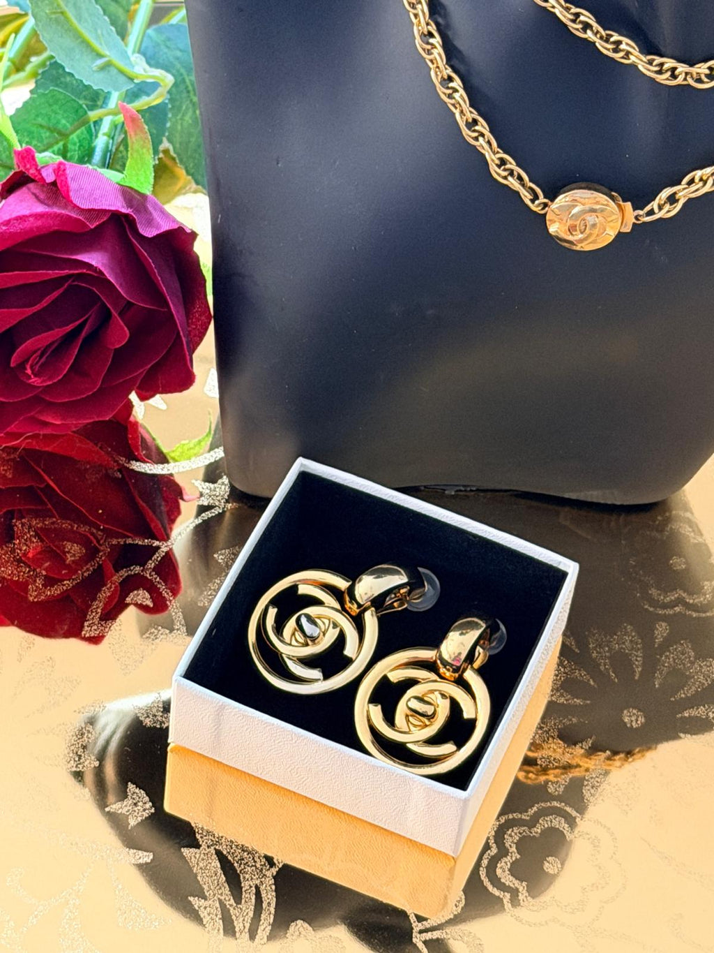 Chanel Vintage XL CC Circle Gold Drop Earrings