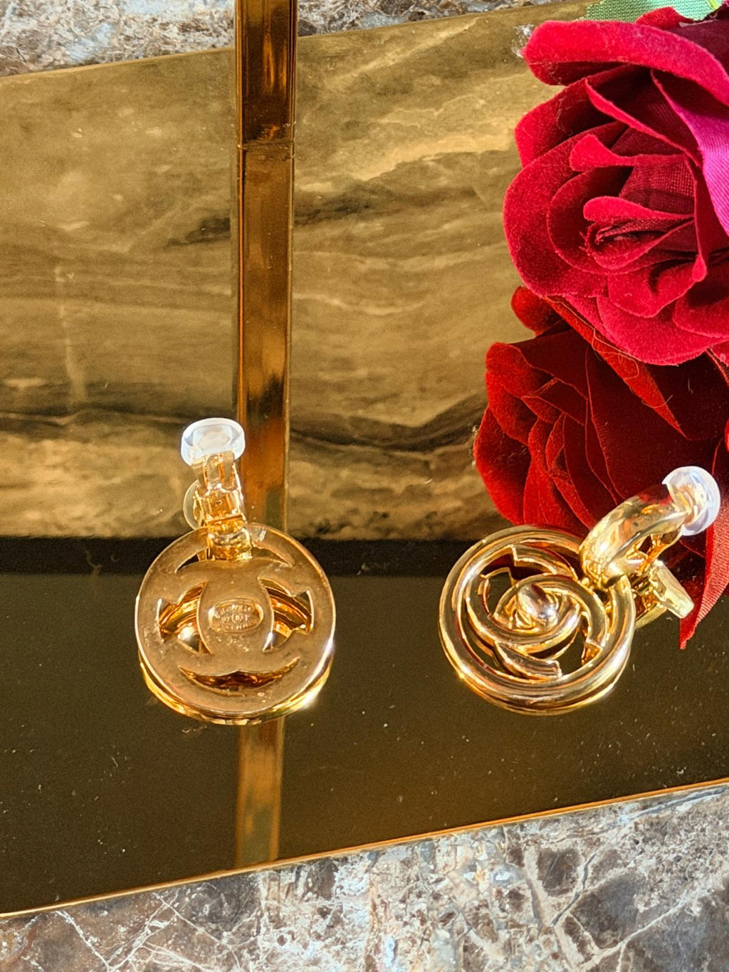 Chanel Vintage XL CC Circle Gold Drop Earrings