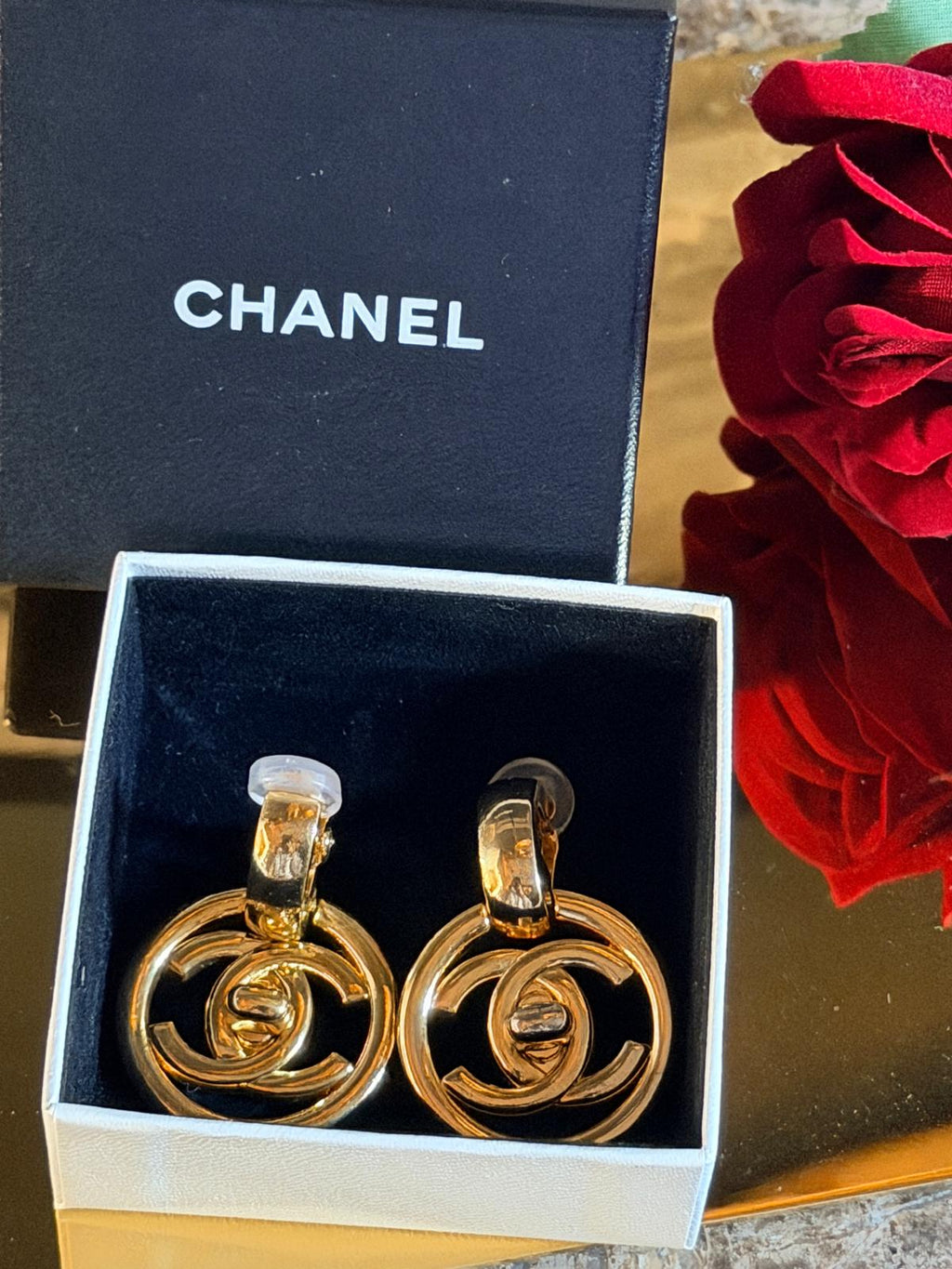 Chanel Vintage XL CC Circle Gold Drop Earrings