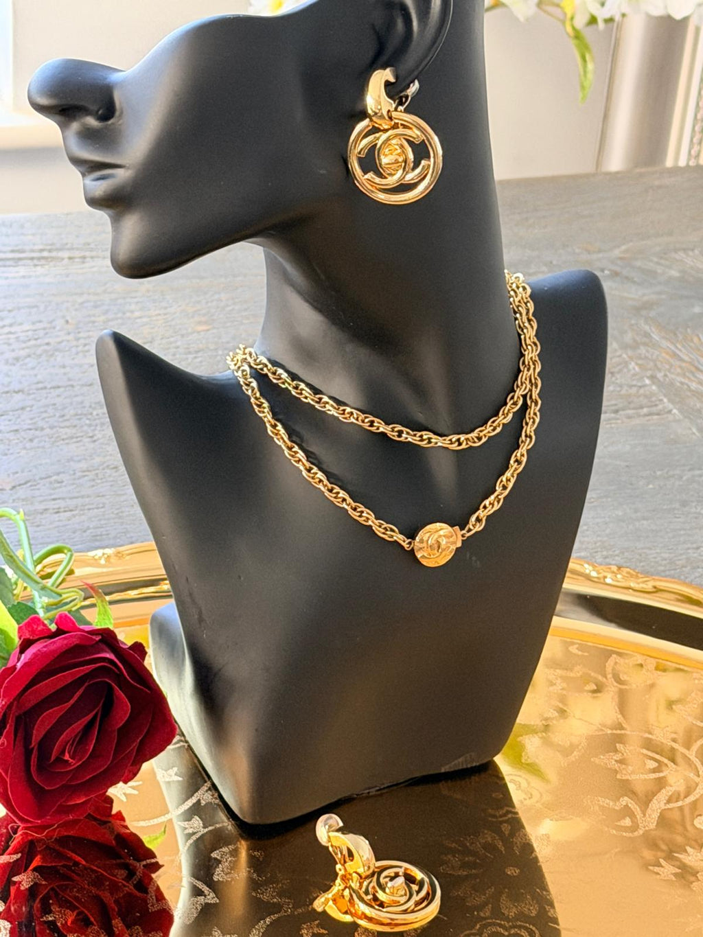 Chanel Vintage XL CC Circle Gold Drop Earrings